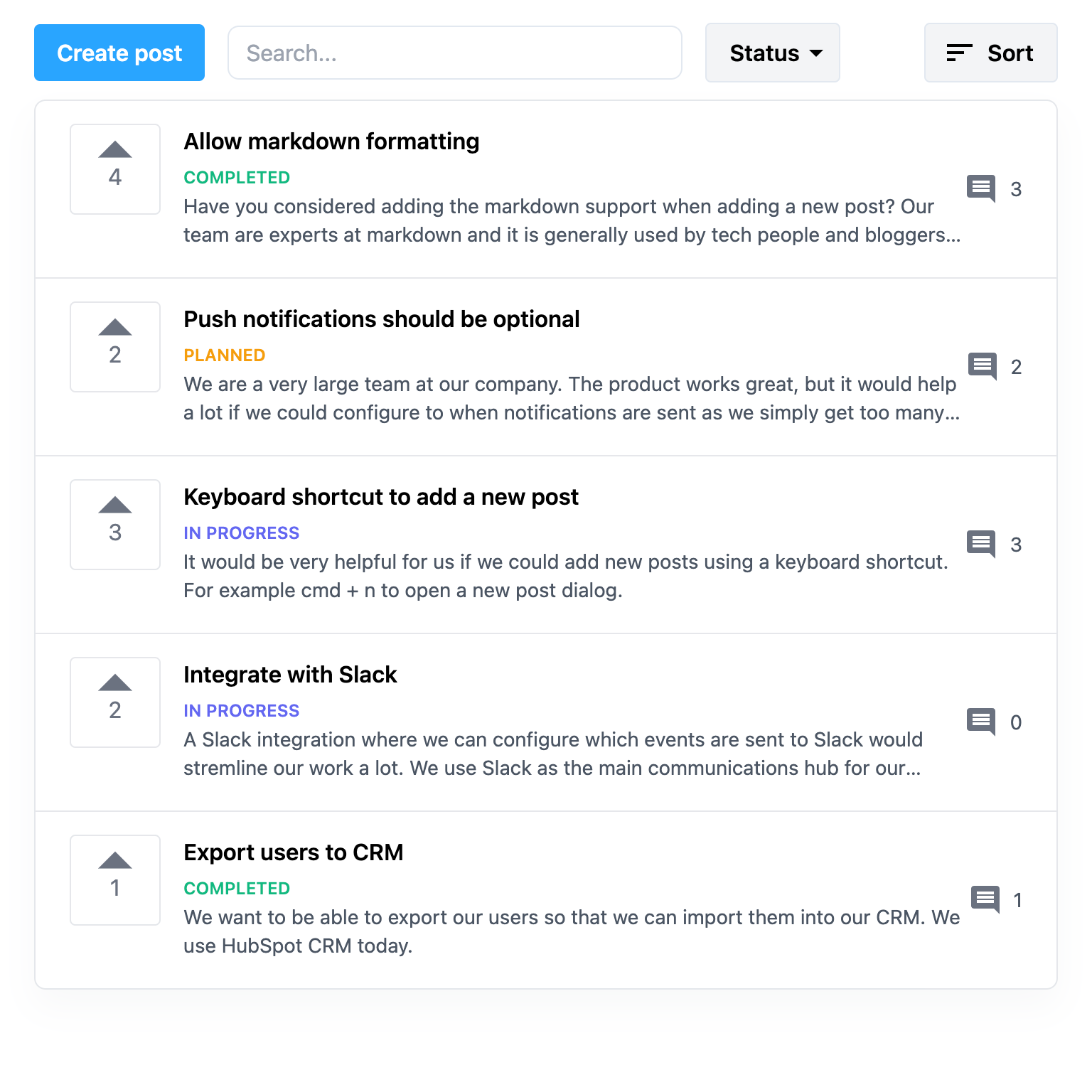Customer Feedback page